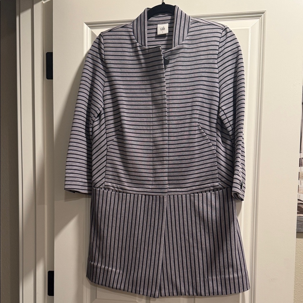 CAbi Black and Gray Striped Trench Coat